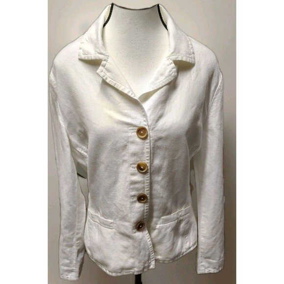 Talbots Jacket Size 12 White Irish Linen Blend Button Pockets - Picture 1 of 8